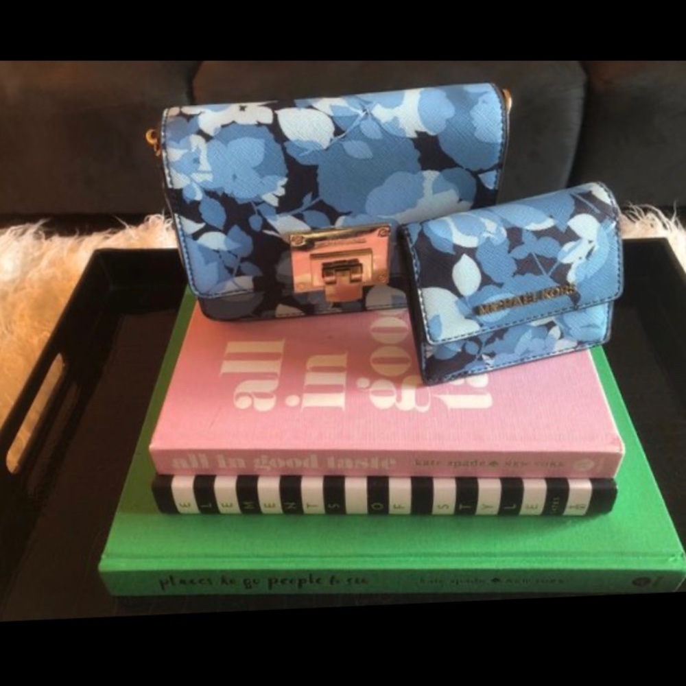 Michael Kors blue floral small bag w wallet